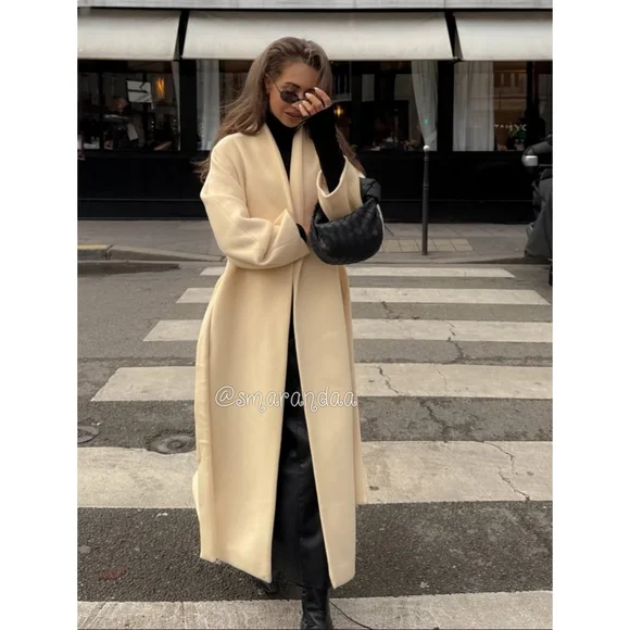 Zara Oversized Wool Blend Coat Cream Size L - Picture 11 of 17